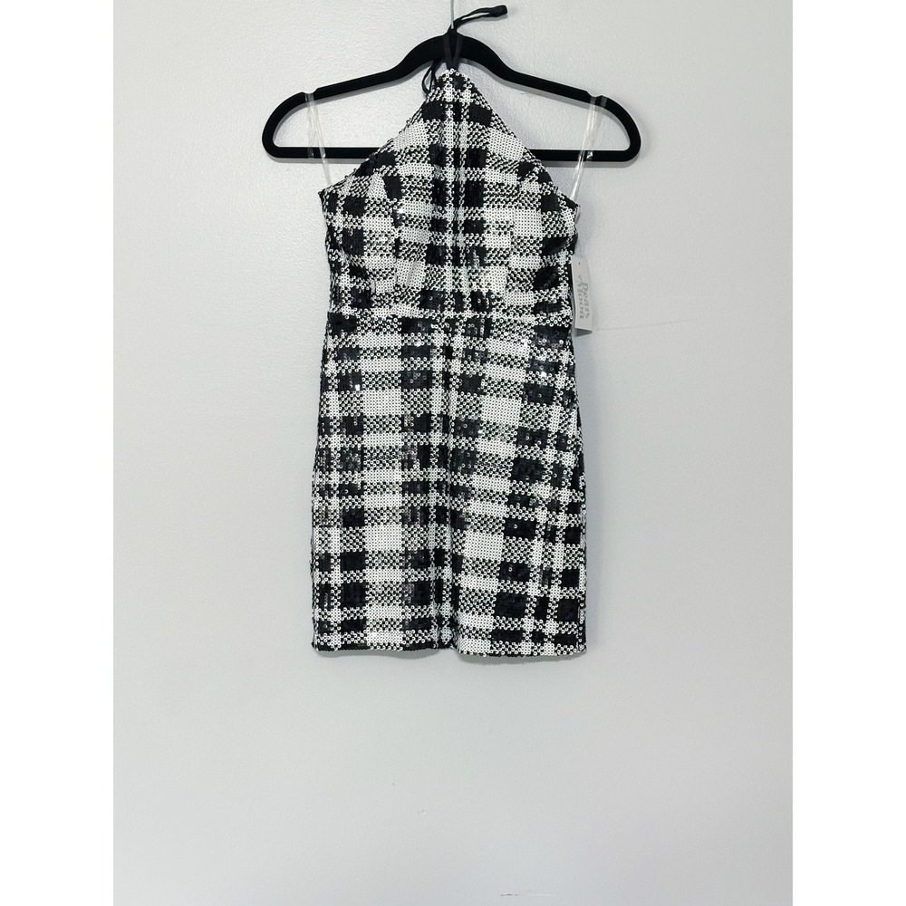 Dear Moon Plaid Sequin‎ Tie Halter Neck Mini Dress Size 0 NWT